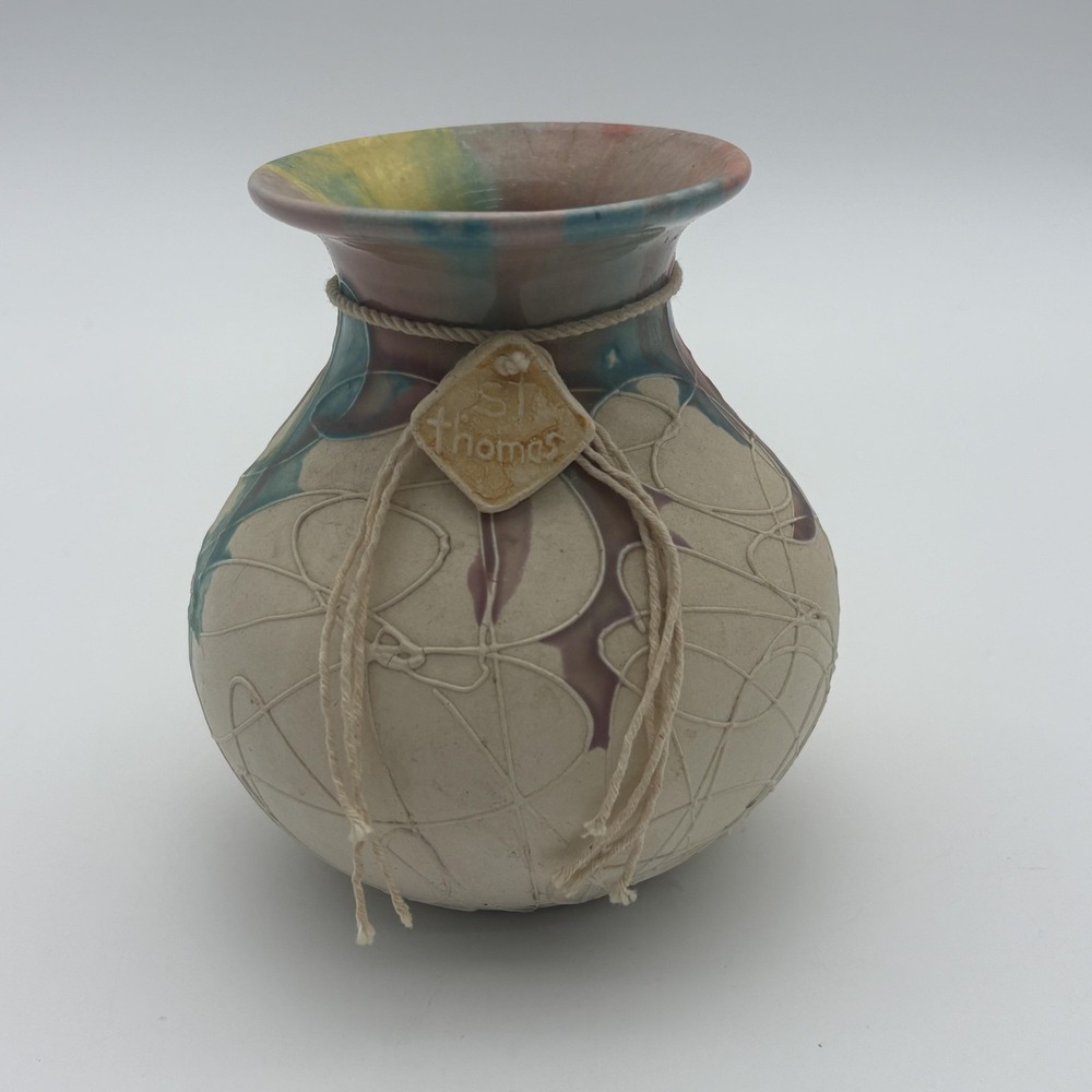 St Thomas Multicolor Ceramic Stoneware‎ Vase Abstract Art Pottery Souvenir Decor